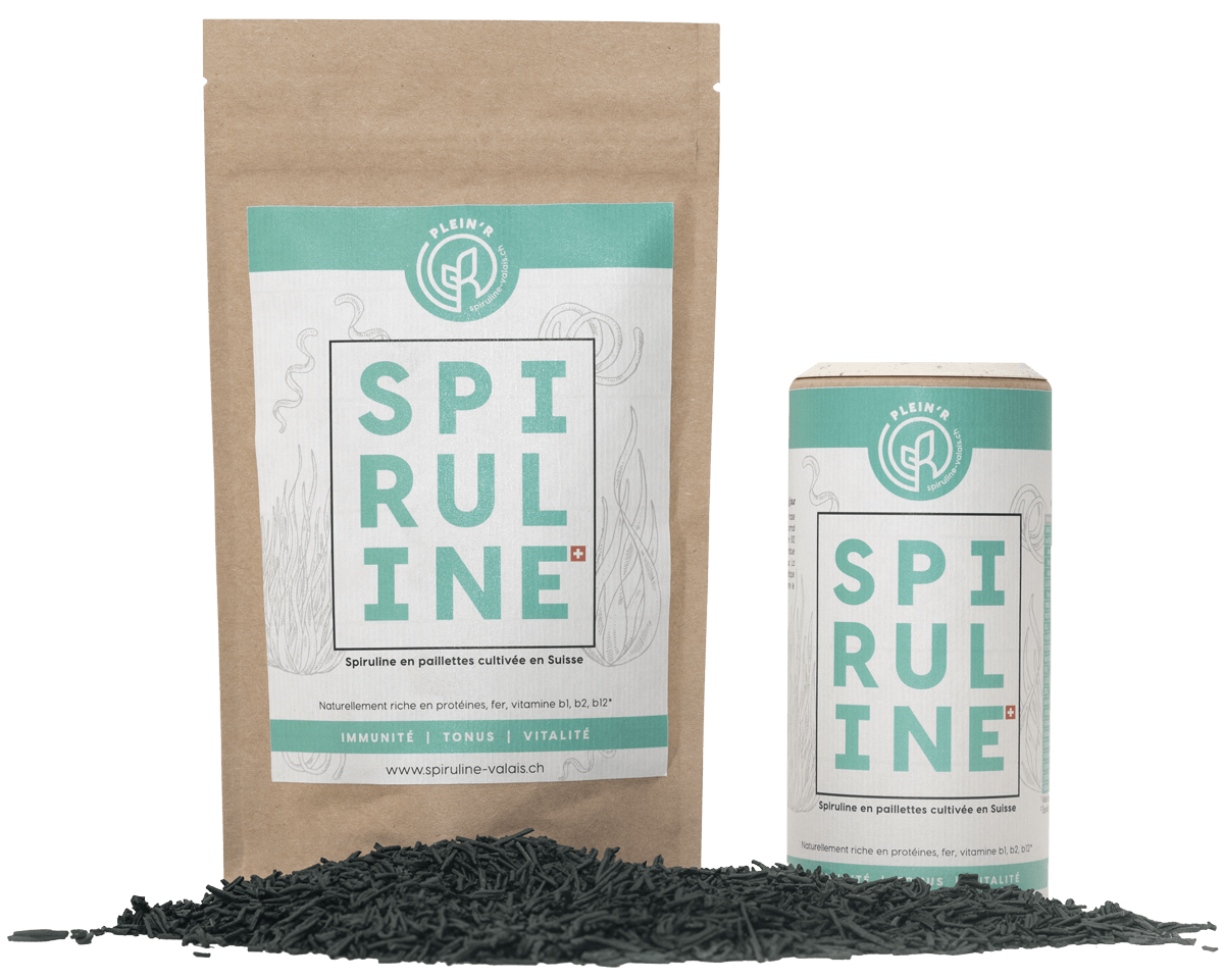 Paillettes de spiruline suisse produites en Valais